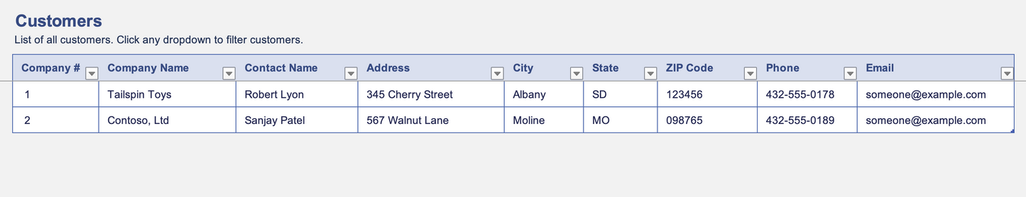 Excel Invoice Manager Customers