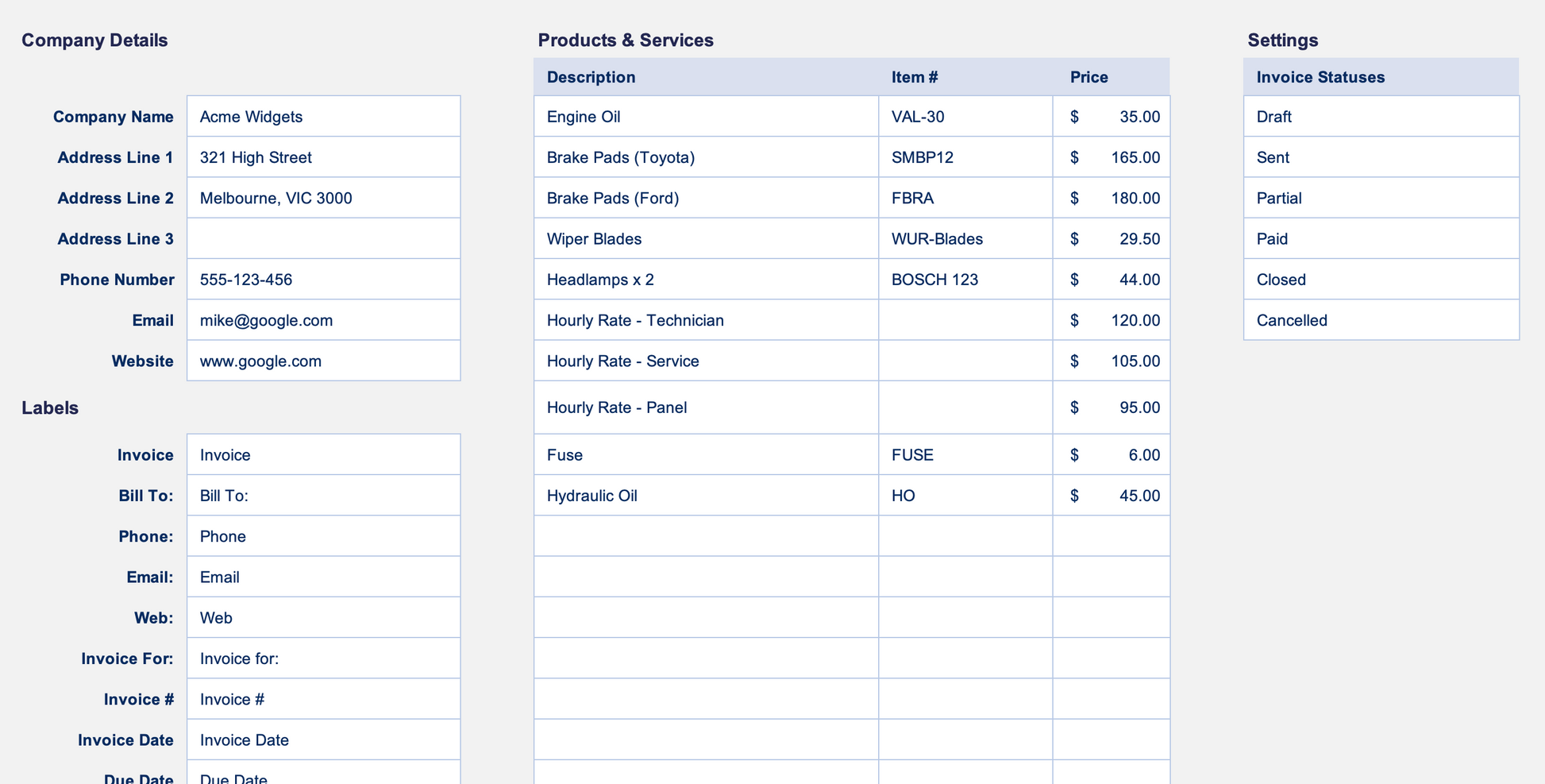 Excel Invoice Manager Presets